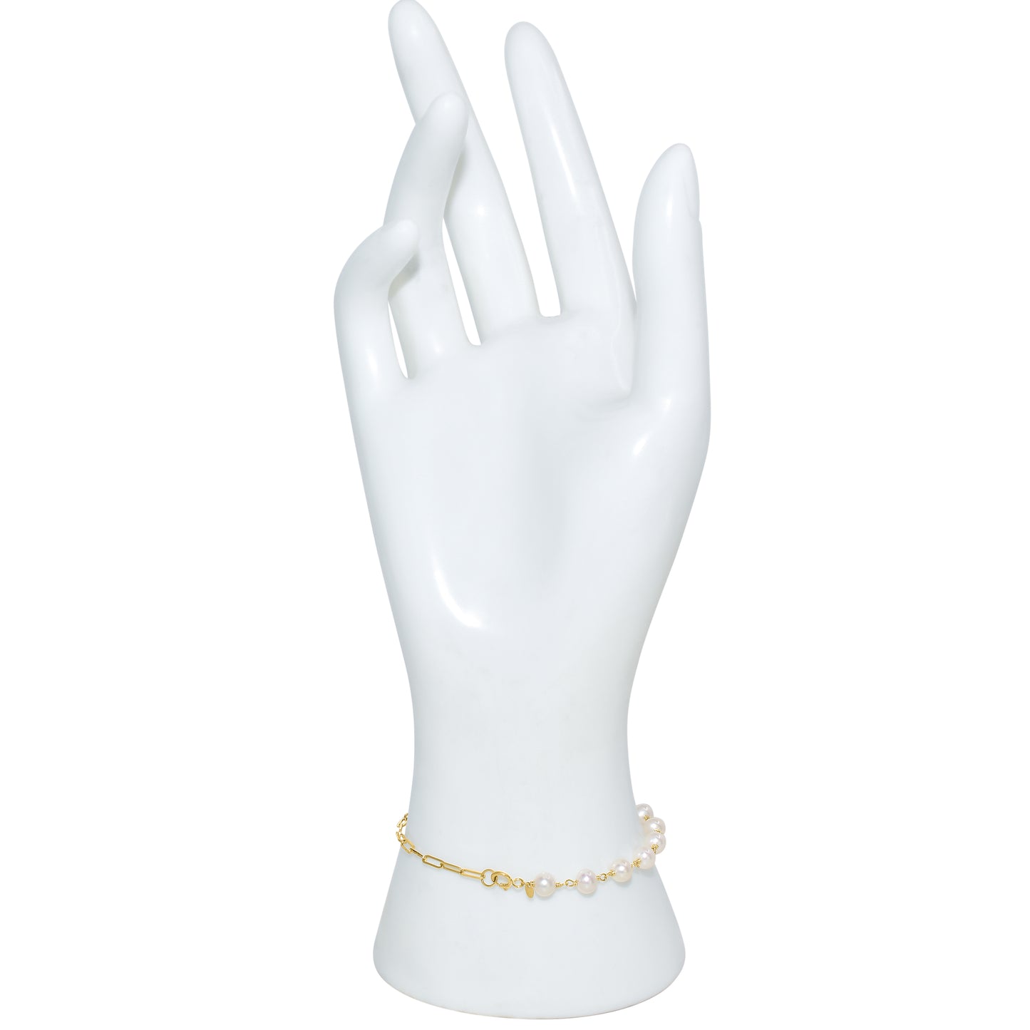 14k White Pearl Paperclip Bracelet