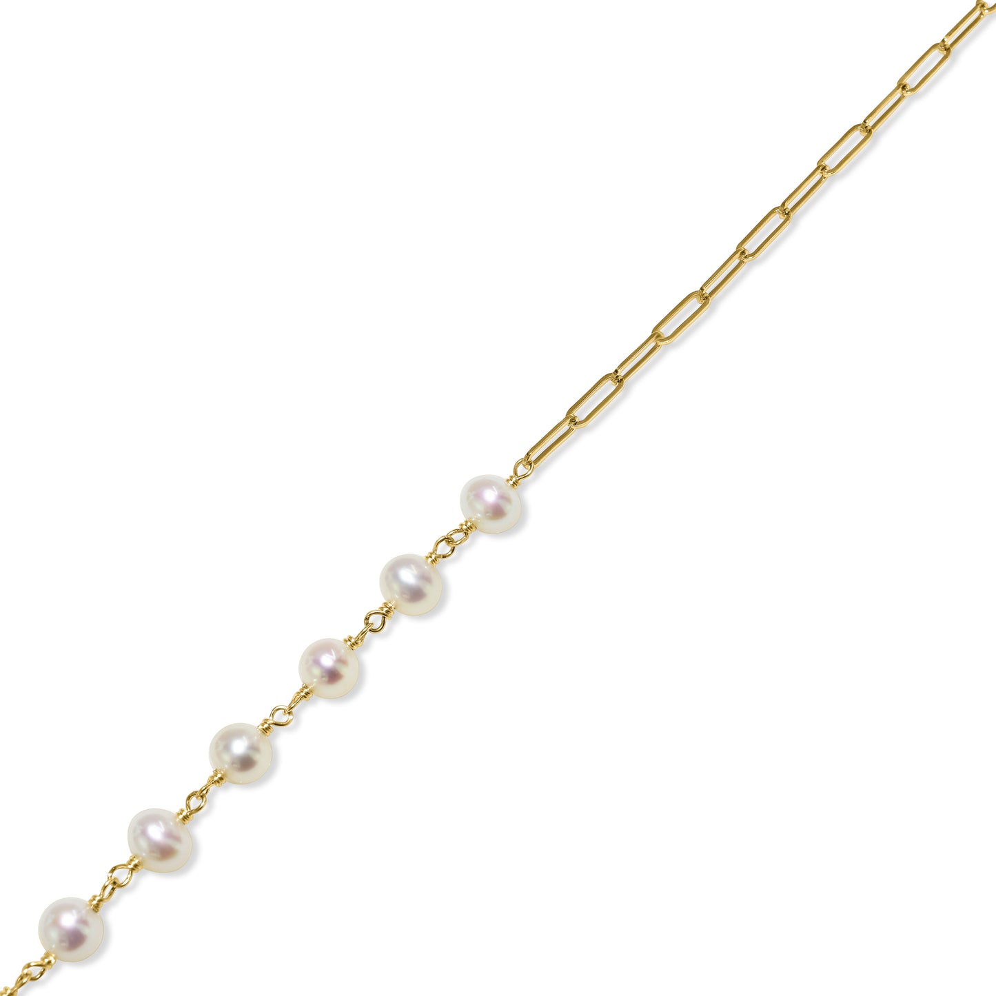 14k White Pearl Paperclip Bracelet