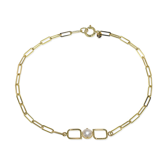 14k White Pearl Open Bar Center Bracelet