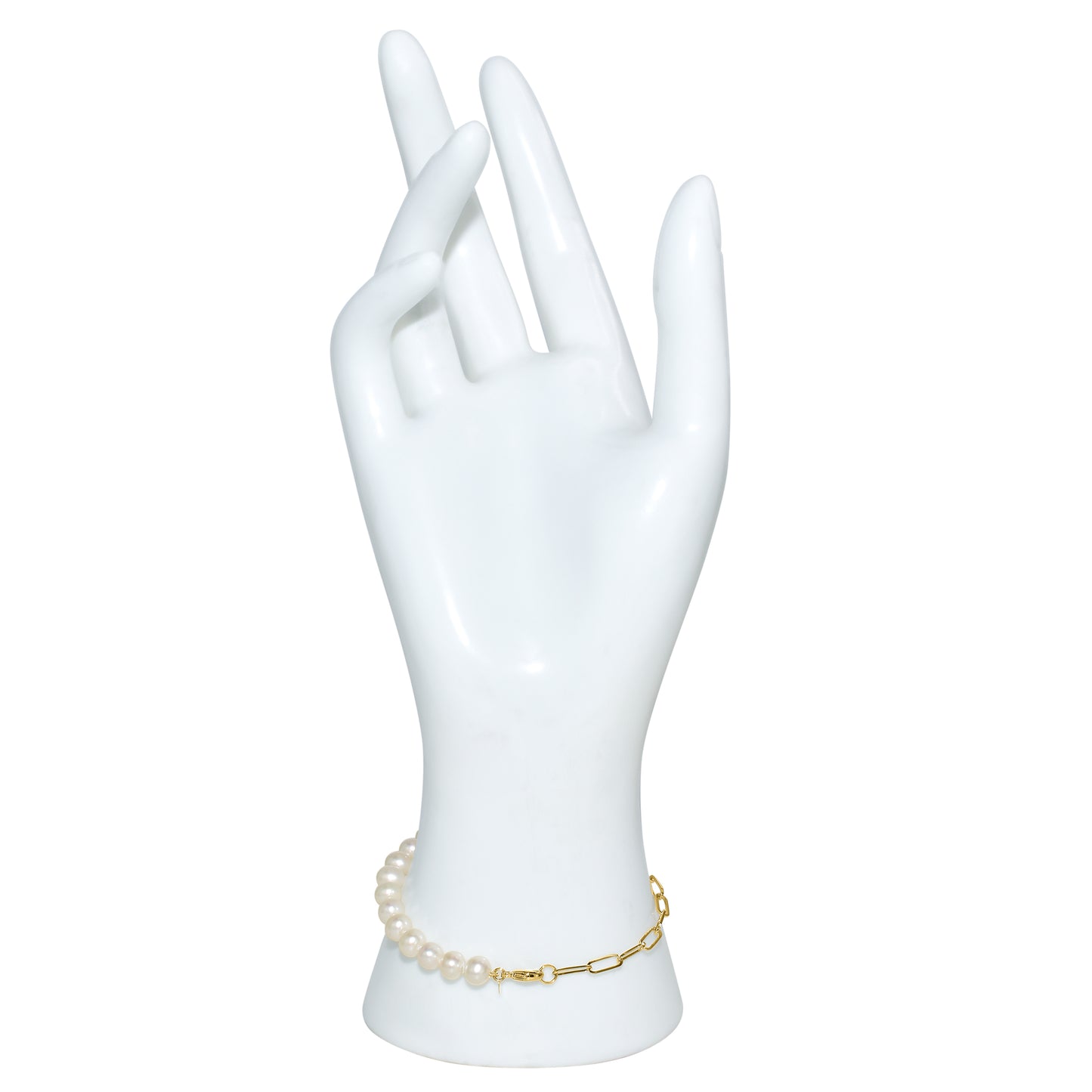 14k White Pearl Paperclip Chain Bracelet