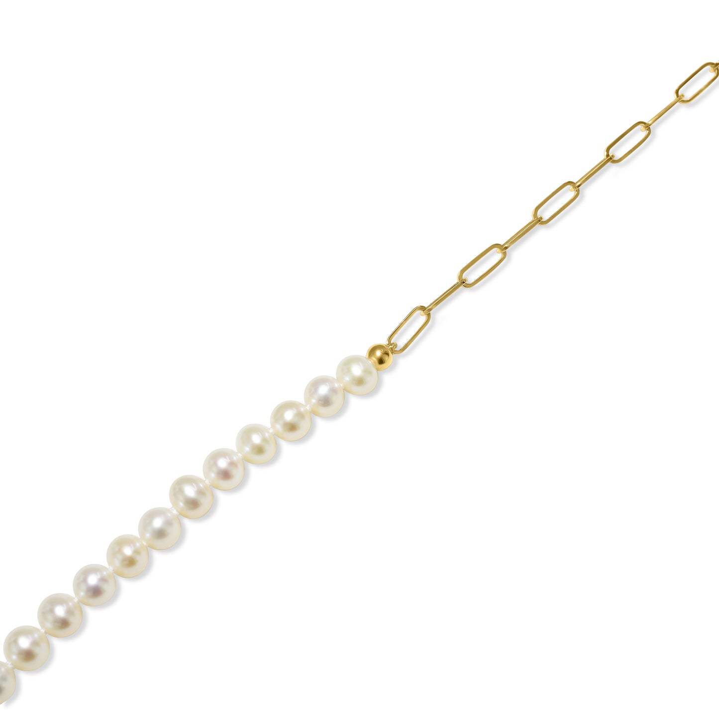 14k White Pearl Paperclip Chain Bracelet