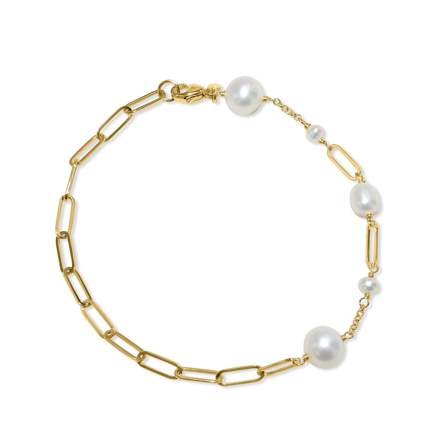 14k White Pearl Paperclip Bracelet