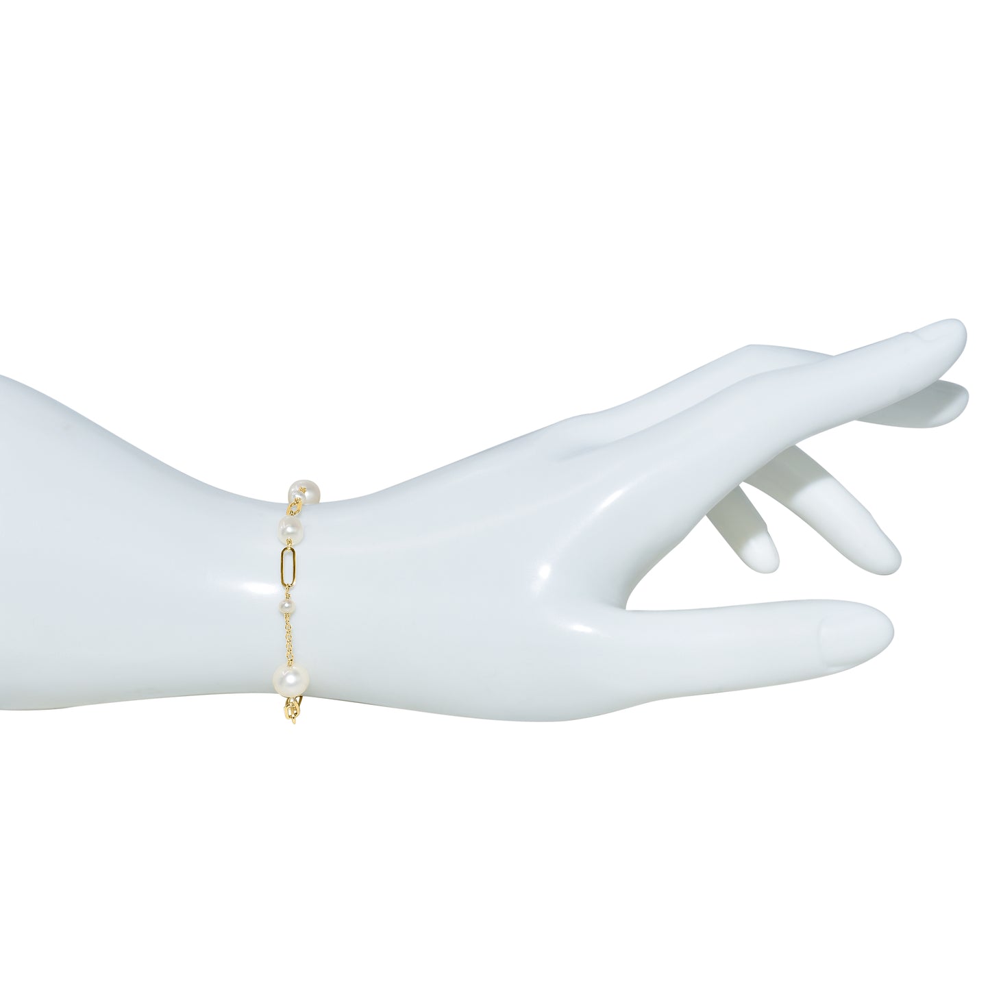 14k White Pearl Paperclip Bracelet