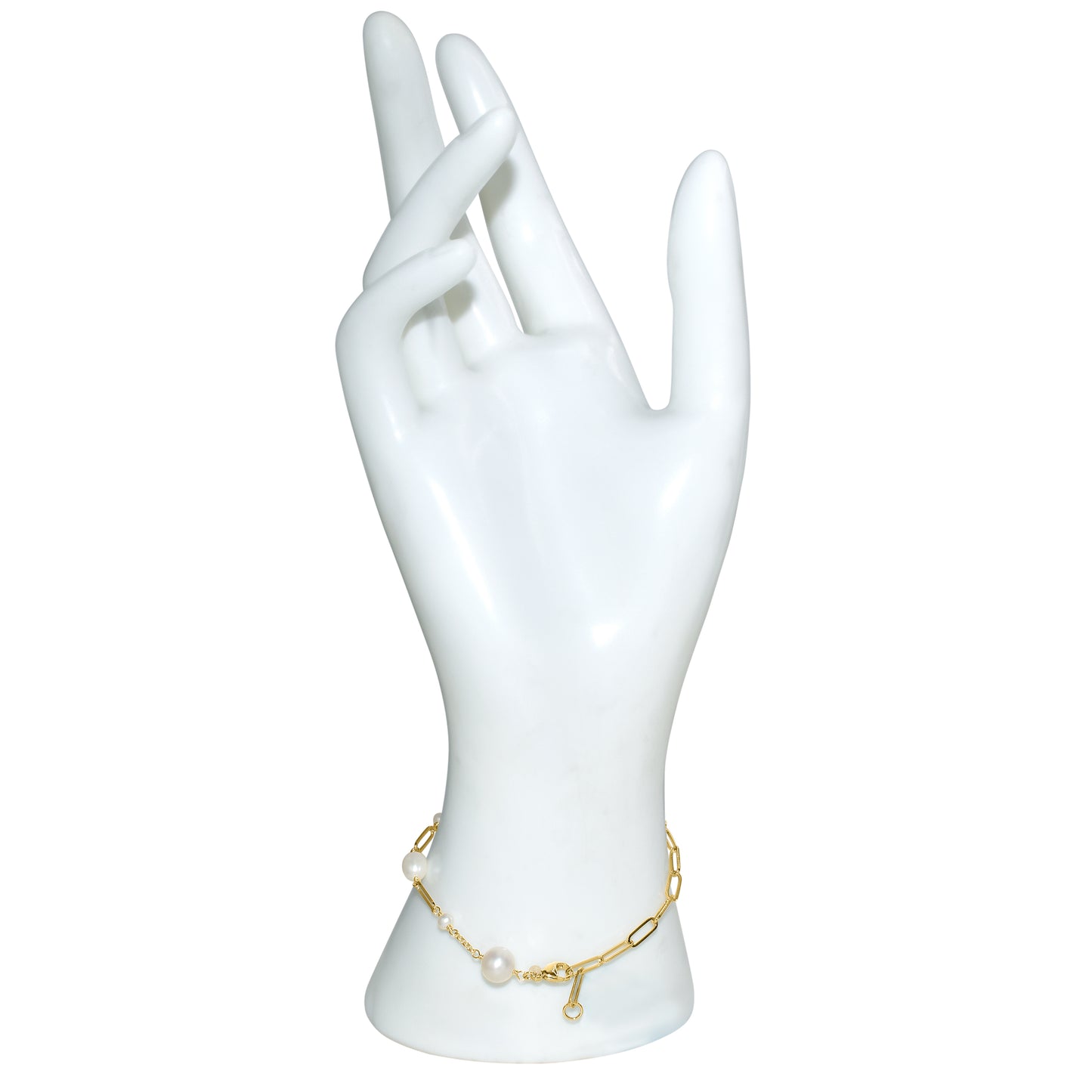 14k White Pearl Paperclip Bracelet