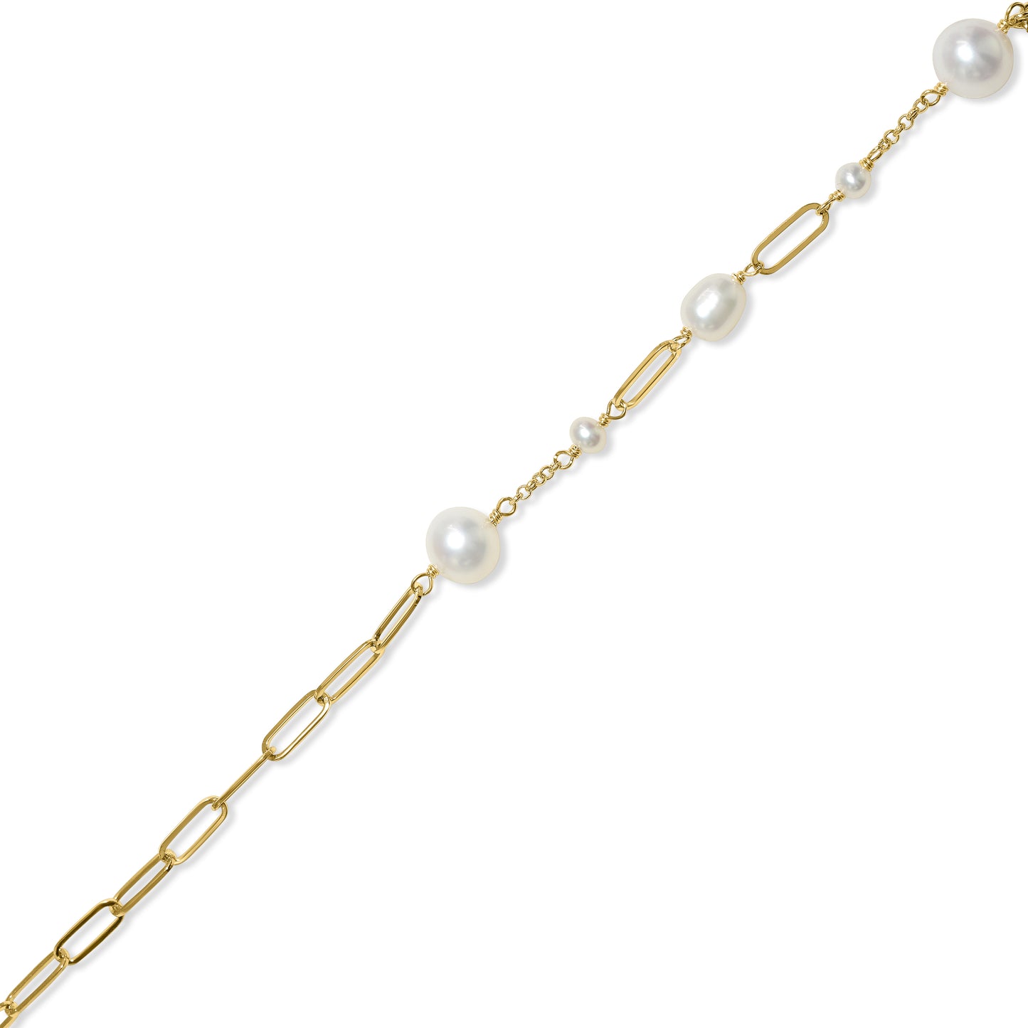 14k White Pearl Paperclip Bracelet