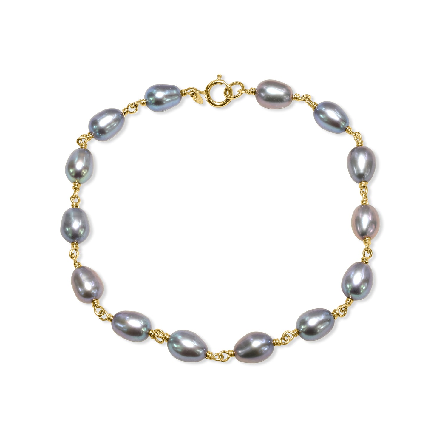 14k Grey Rice Pearl Link Bracelet