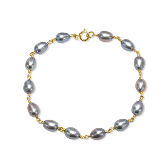 14k Grey Rice Pearl Link Bracelet