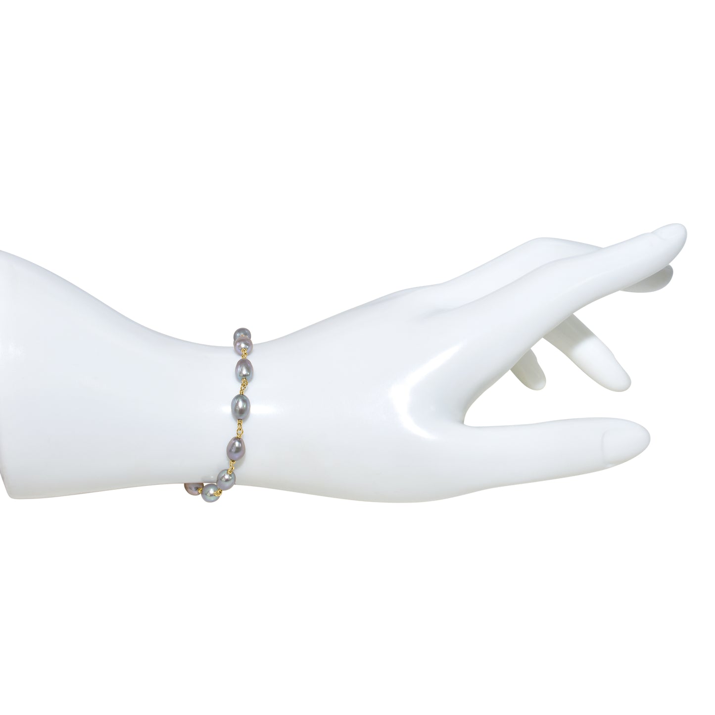 14k Grey Rice Pearl Link Bracelet