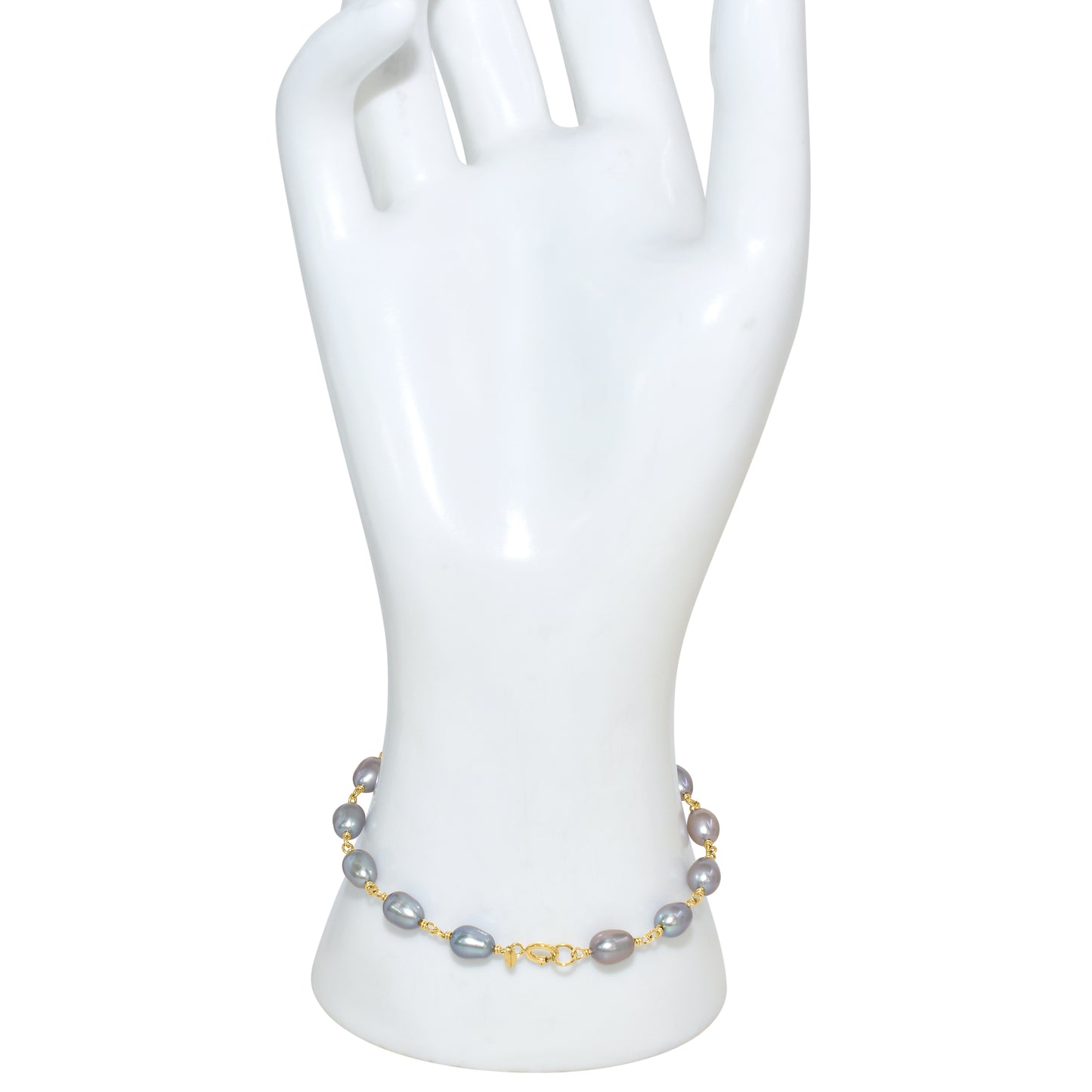 14k Grey Rice Pearl Link Bracelet