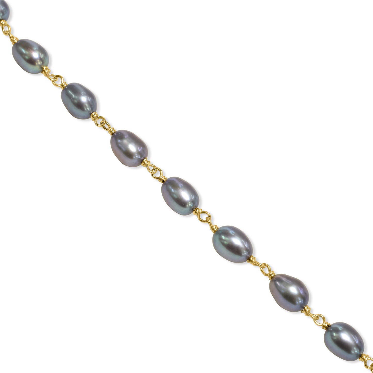 14k Grey Rice Pearl Link Bracelet