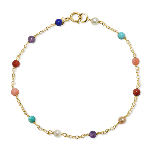 14k Yellow Gemstones and Pearl Bracelet