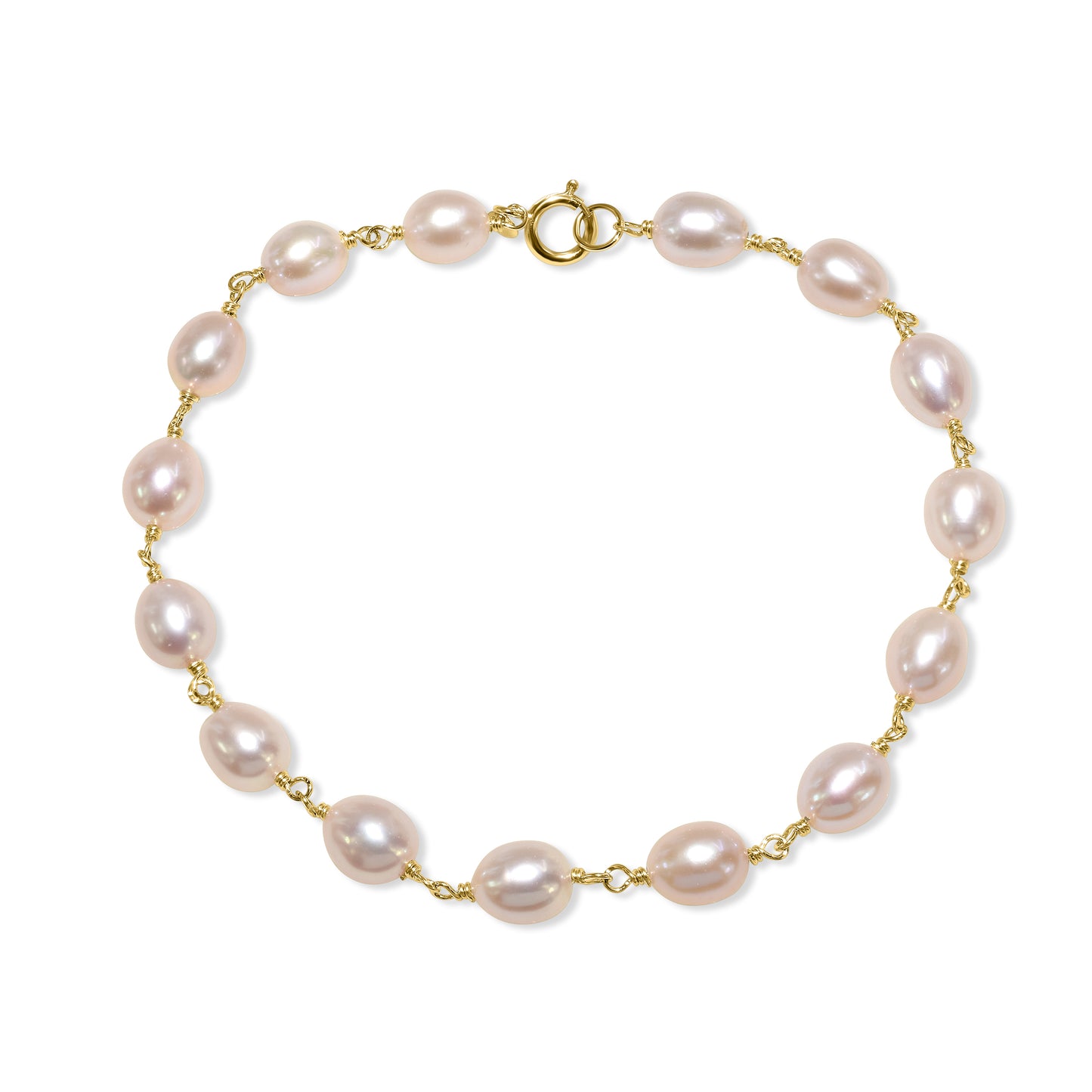 14k Natural Pink Rice Pearl Link Bracelet