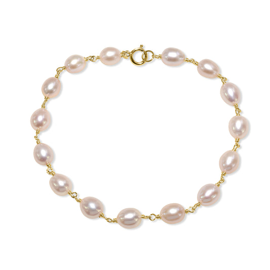14k Natural Pink Rice Pearl Link Bracelet