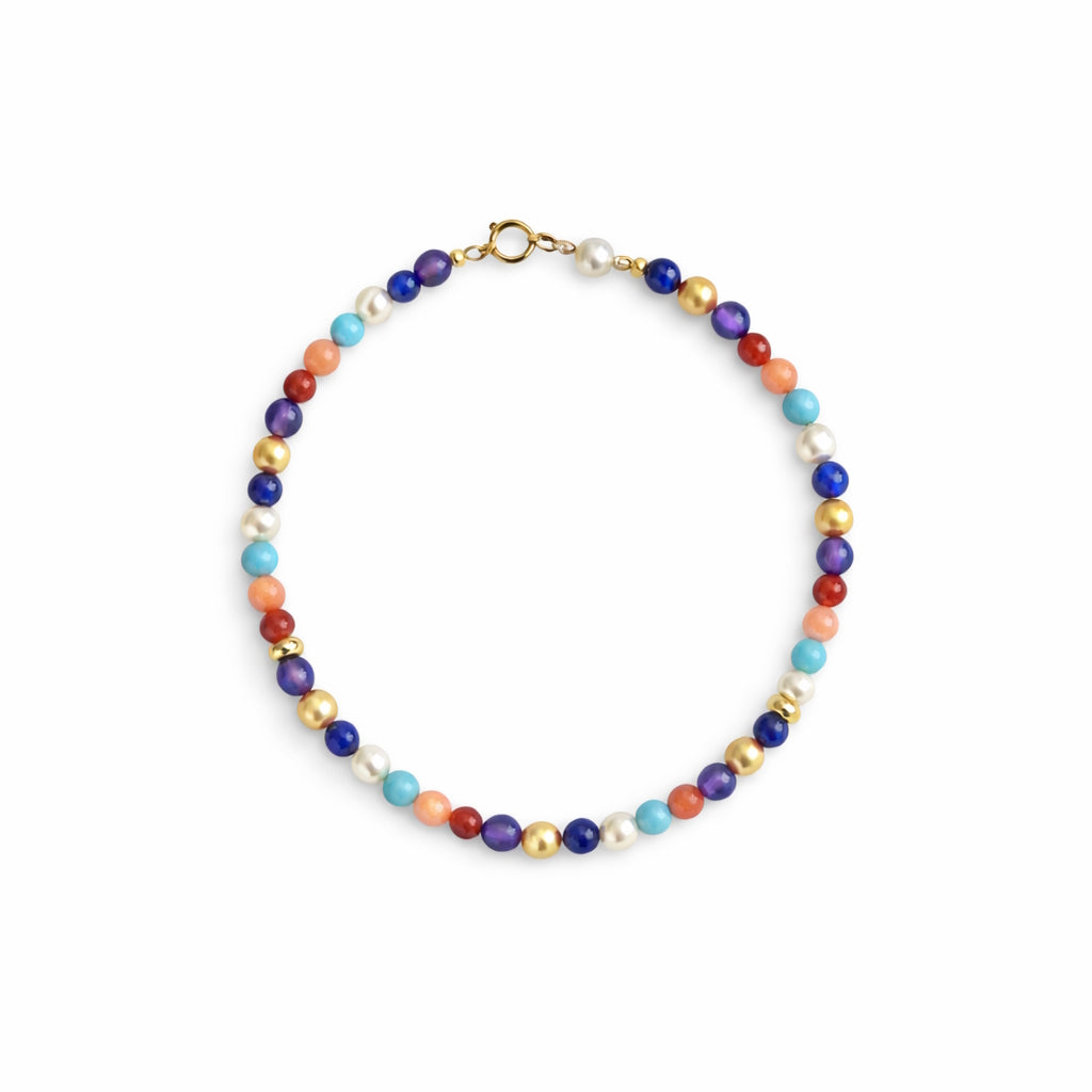 14k Gemstones Gold Ball/Roundel Bracelet