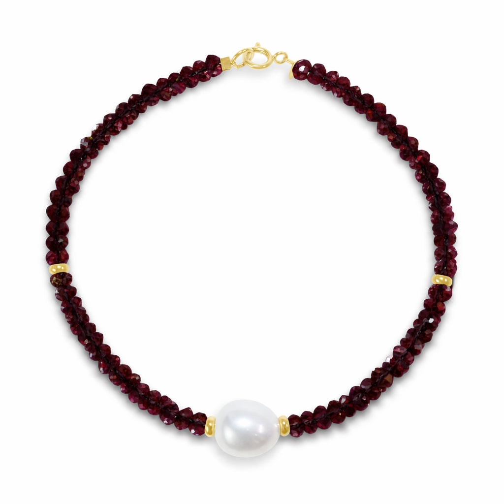 14ky Shades of Gemstones, Gold Roundel and Freshwater Pearl Bracelet