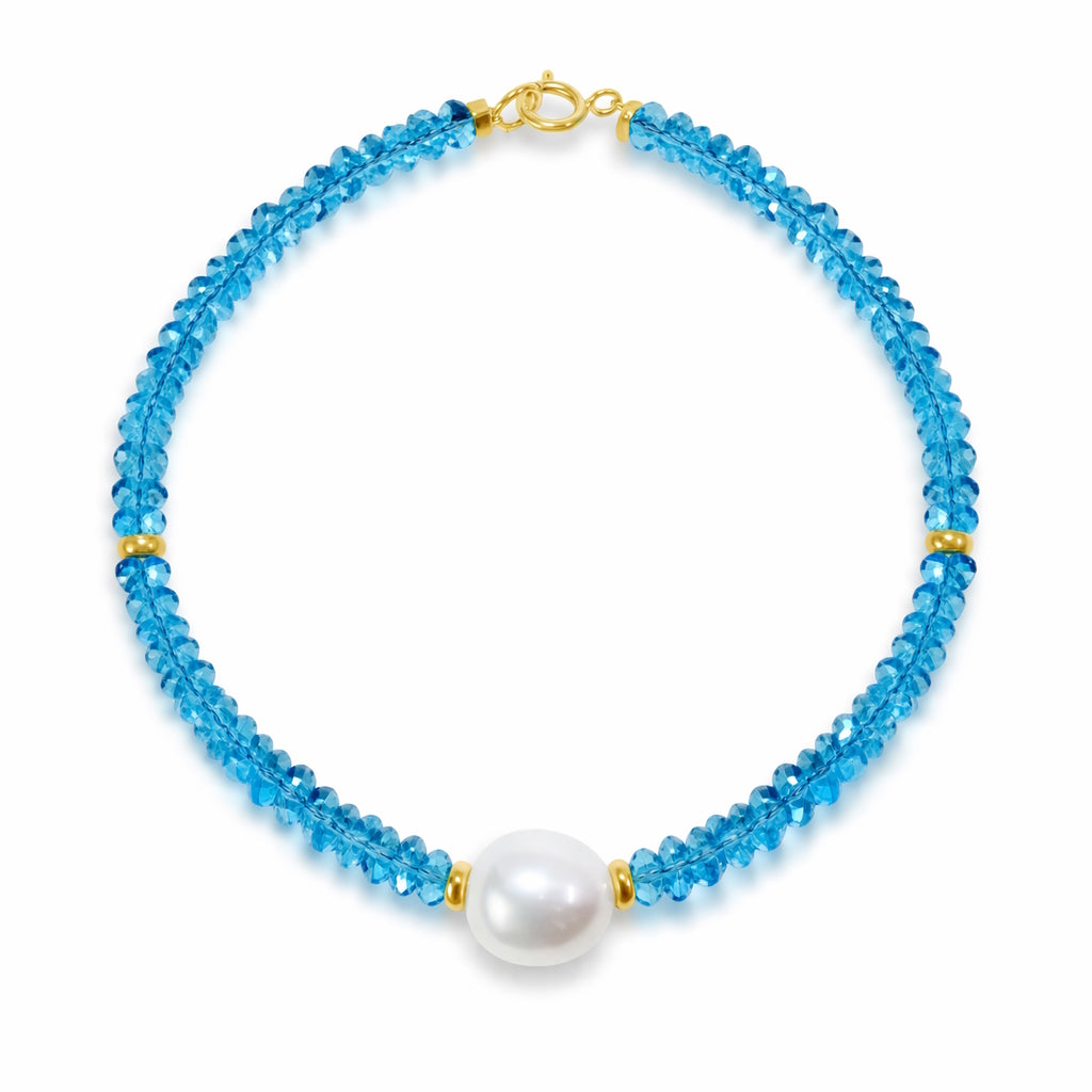 14ky Shades of Gemstones, Gold Roundel and Freshwater Pearl Bracelet