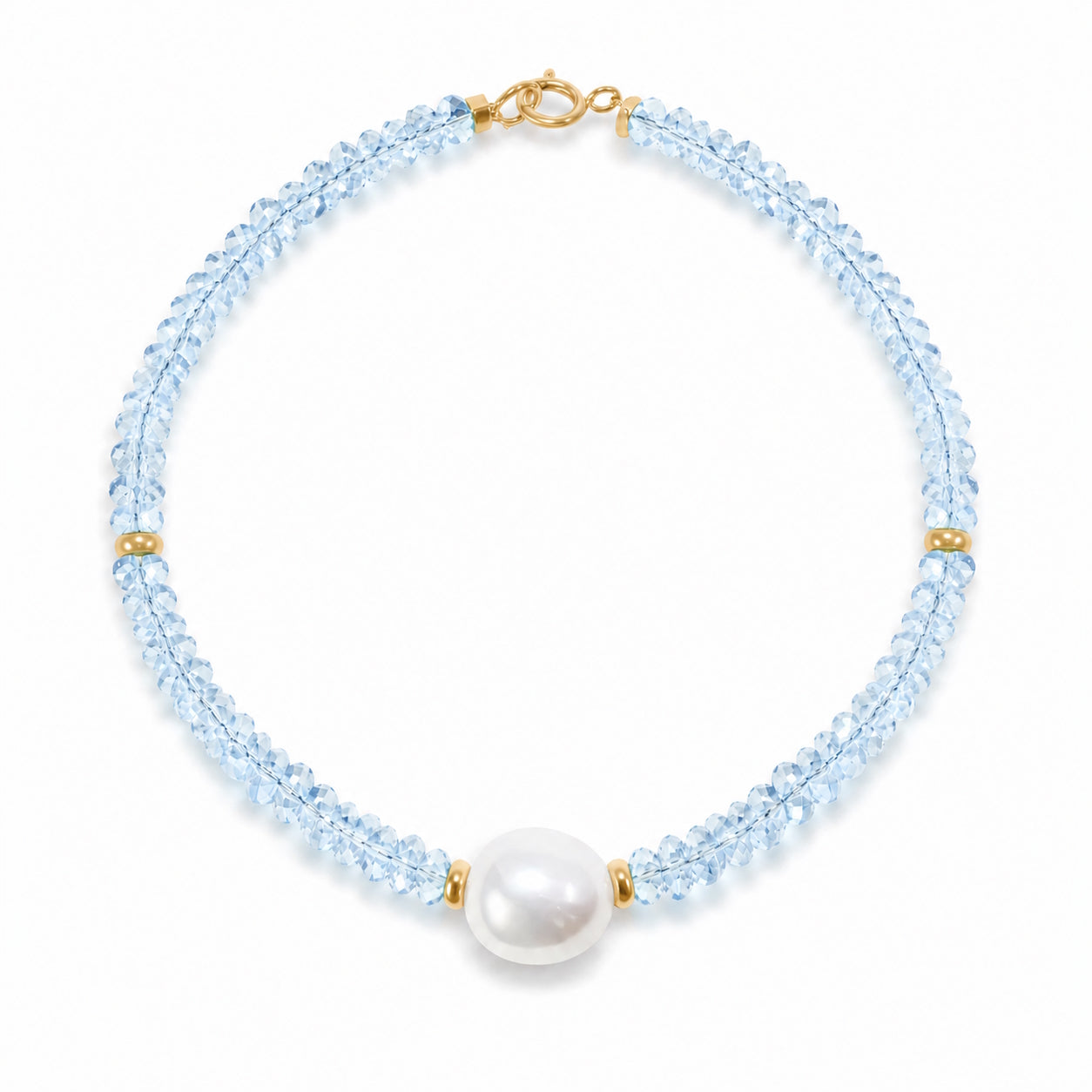14k Shades of Gemstones, Gold Roundel and Freshwater Pearl Bracelet