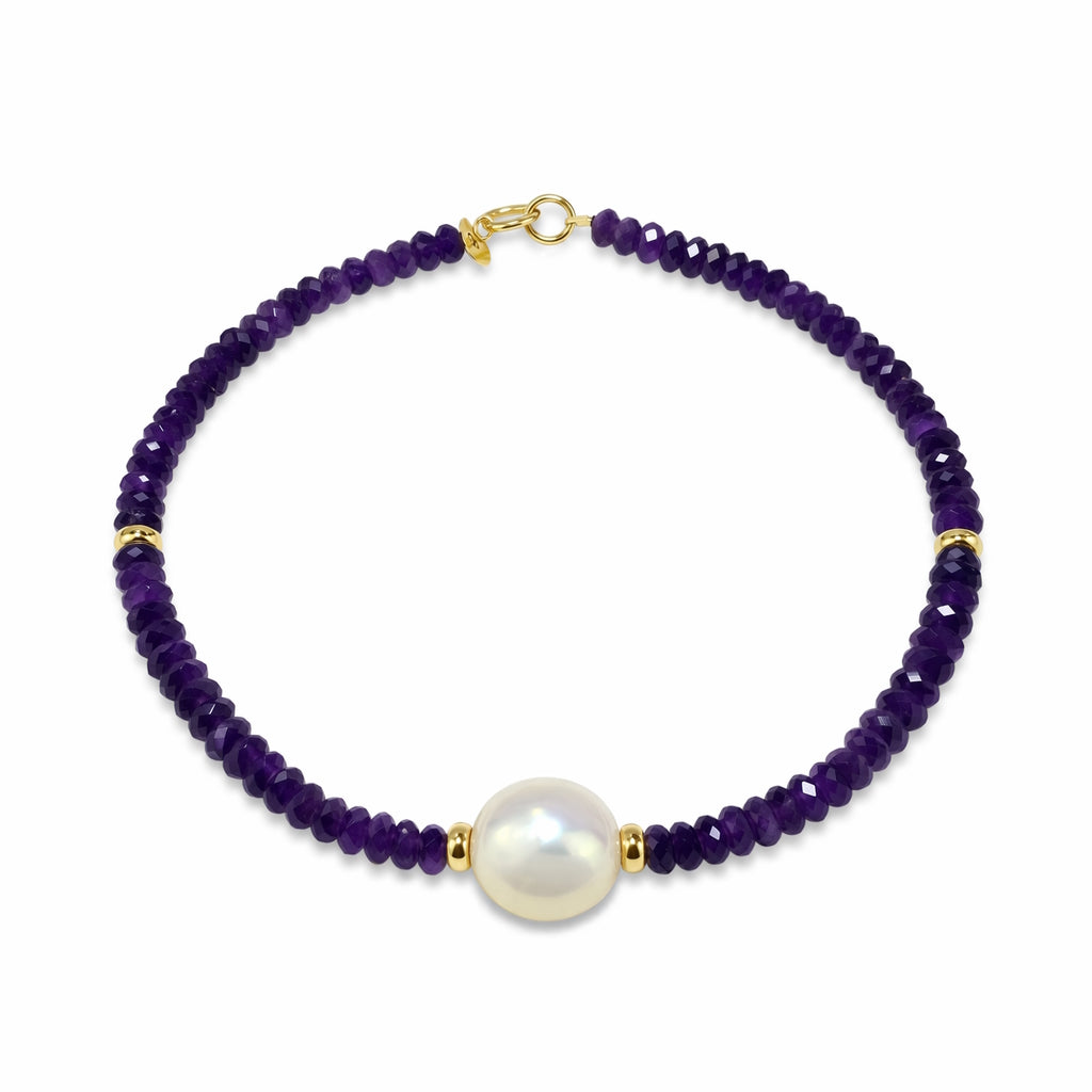 14k Shades of Gemstones, Gold Roundel and Freshwater Pearl Bracelet
