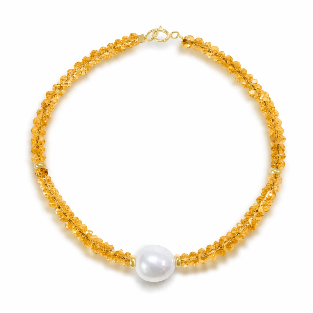 14k Shades of Gemstones, Gold Roundel and Freshwater Pearl Bracelet