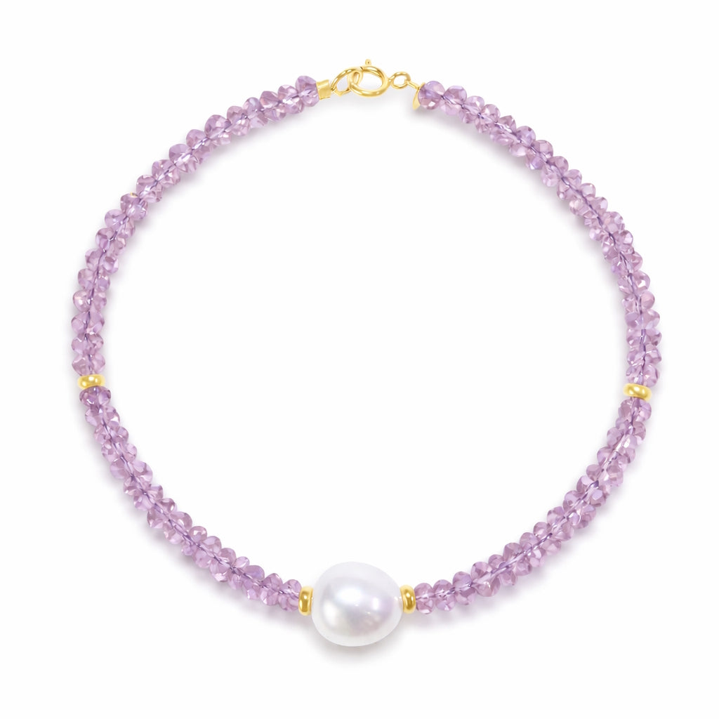 14ky Shades of Gemstones, Gold Roundel and Freshwater Pearl Bracelet