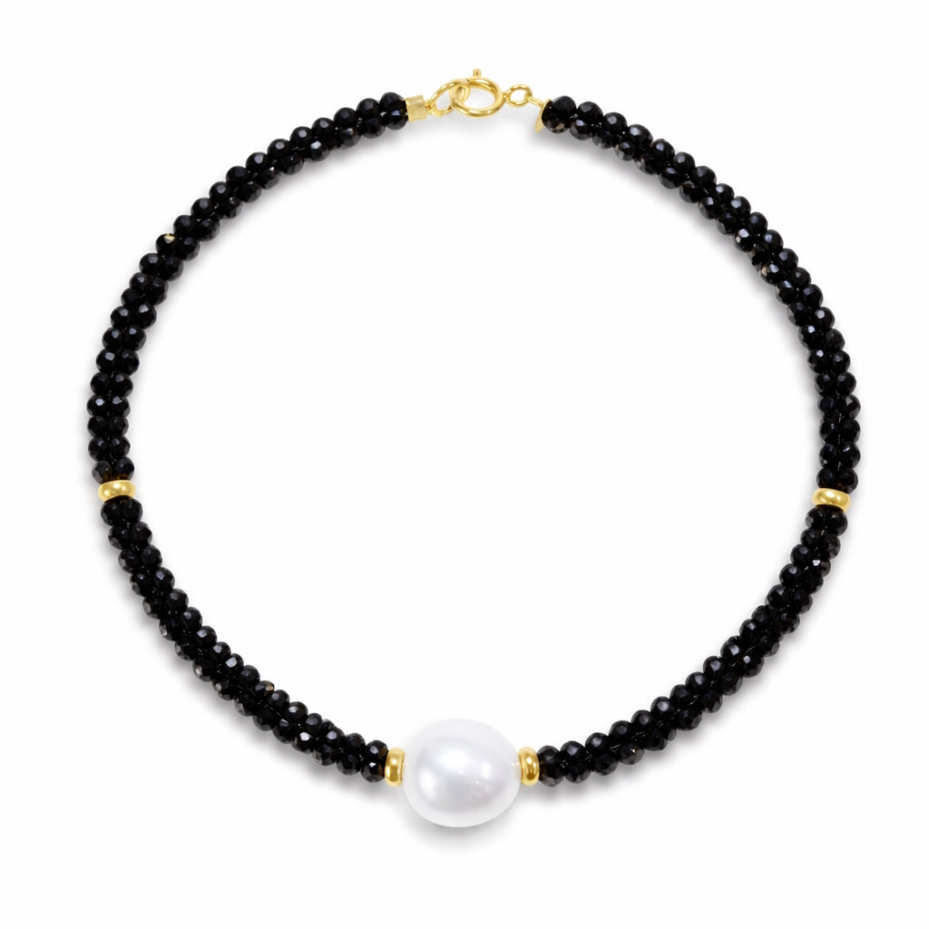 14ky Shades of Gemstones, Gold Roundel and Freshwater Pearl Bracelet