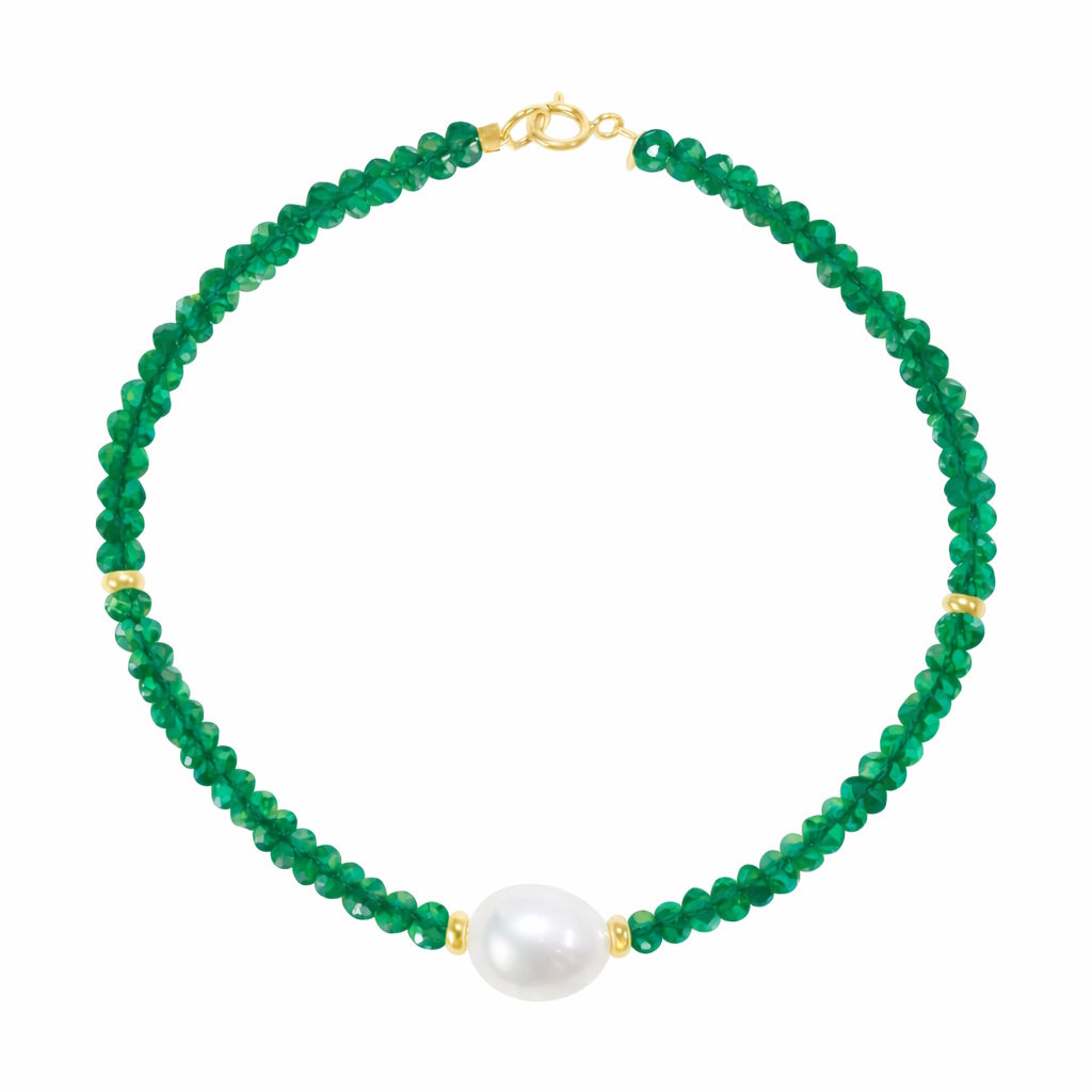 14ky Shades of Gemstones, Gold Roundel and Freshwater Pearl Bracelet