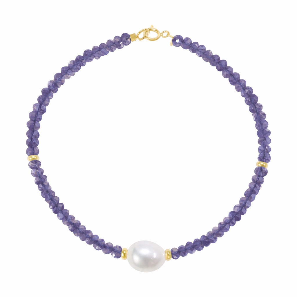 14k Shades of Gemstones, Gold Roundel and Freshwater Pearl Bracelet