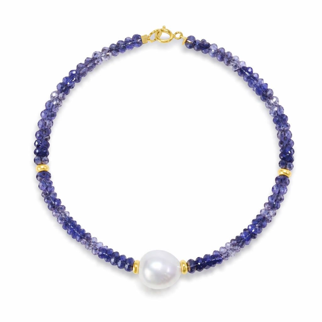 14k Shades of Gemstones, Gold Roundel and Freshwater Pearl Bracelet