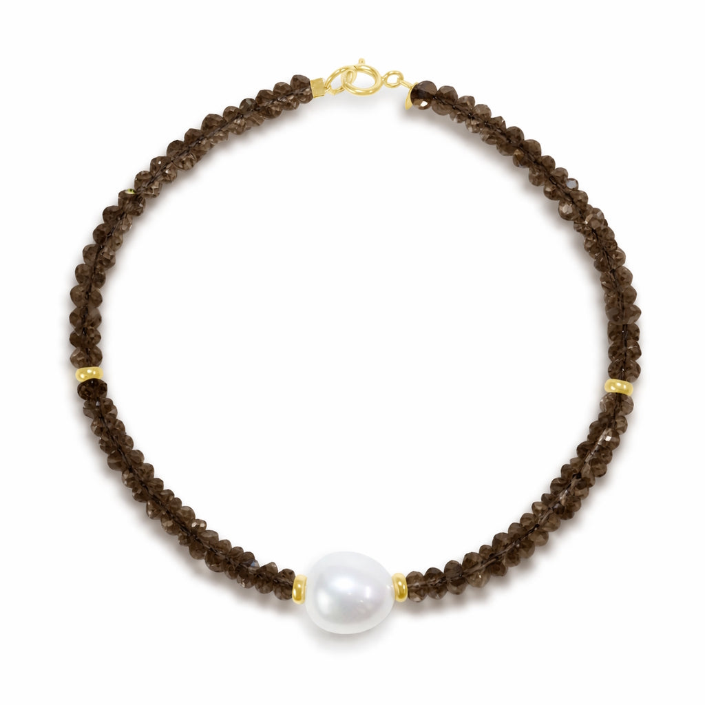 14k Shades of Gemstones, Gold Roundel and Freshwater Pearl Bracelet
