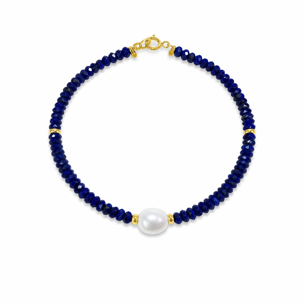 14ky Shades of Gemstones, Gold Roundel and Freshwater Pearl Bracelet