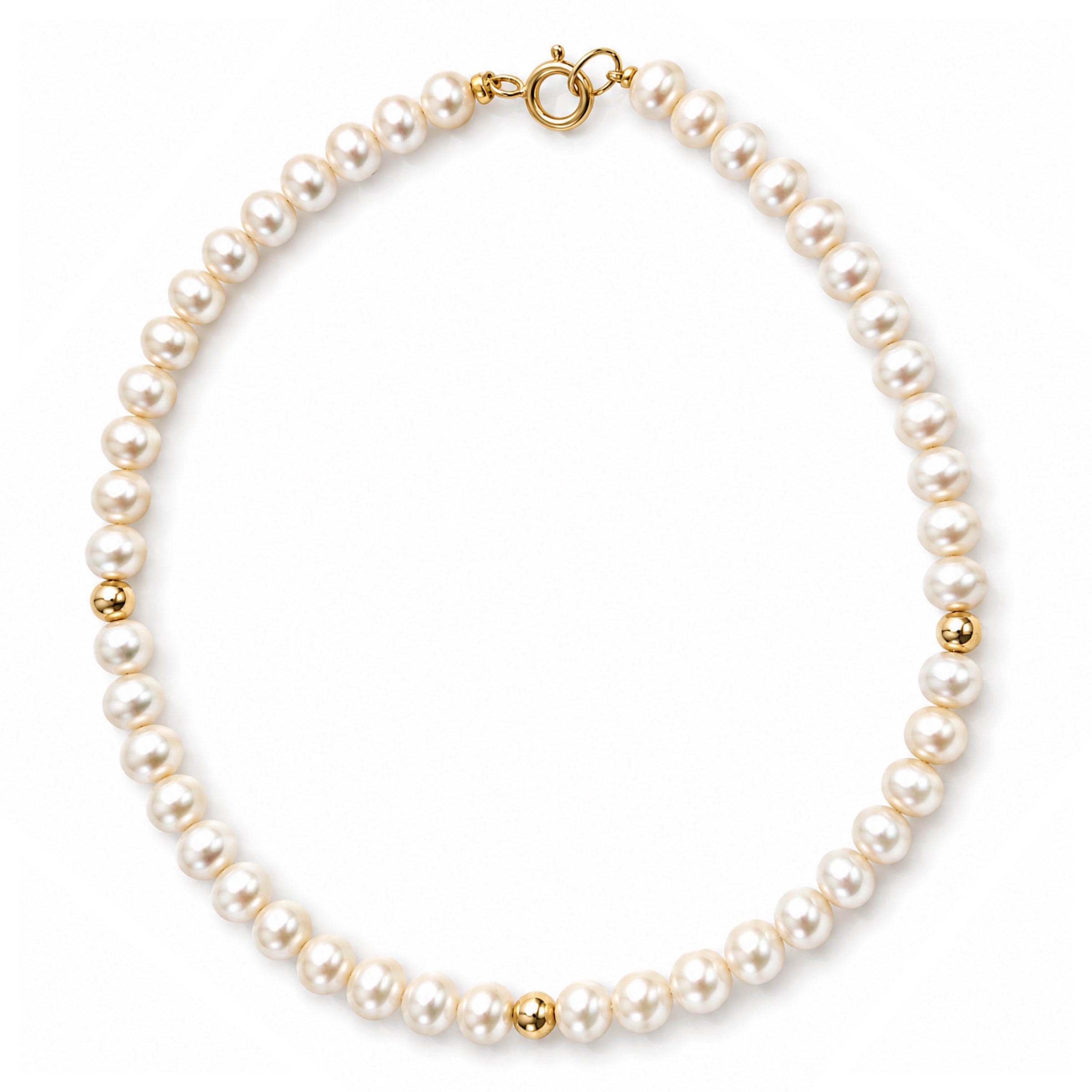 14k Fresh Water Cultured Pearl Gold Station Bracelet