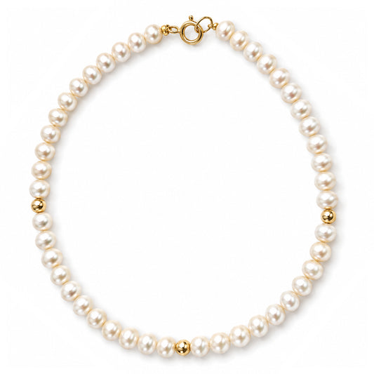 14k Fresh Water Cultured Pearl Gold Station Bracelet