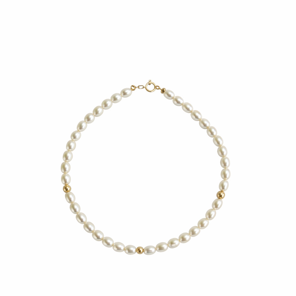 14k White Rice Pearl Gold Ball Bracelet