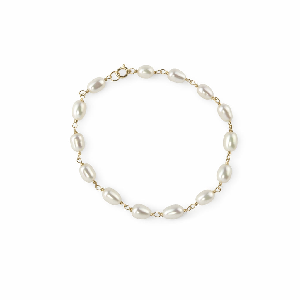 14k White Rice Pearl Link Bracelet