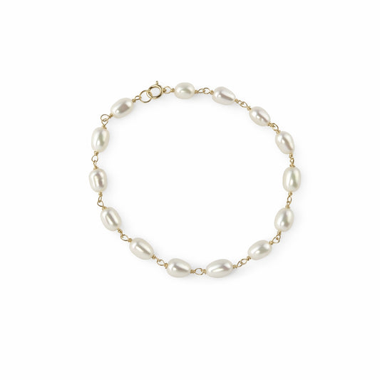 14k White Rice Pearl Link Bracelet