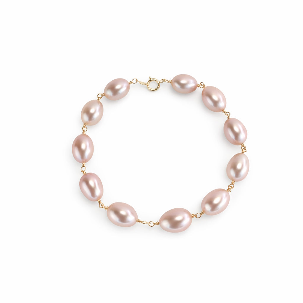 14k Natural Pink Fresh Water Pearl Link Bracelet