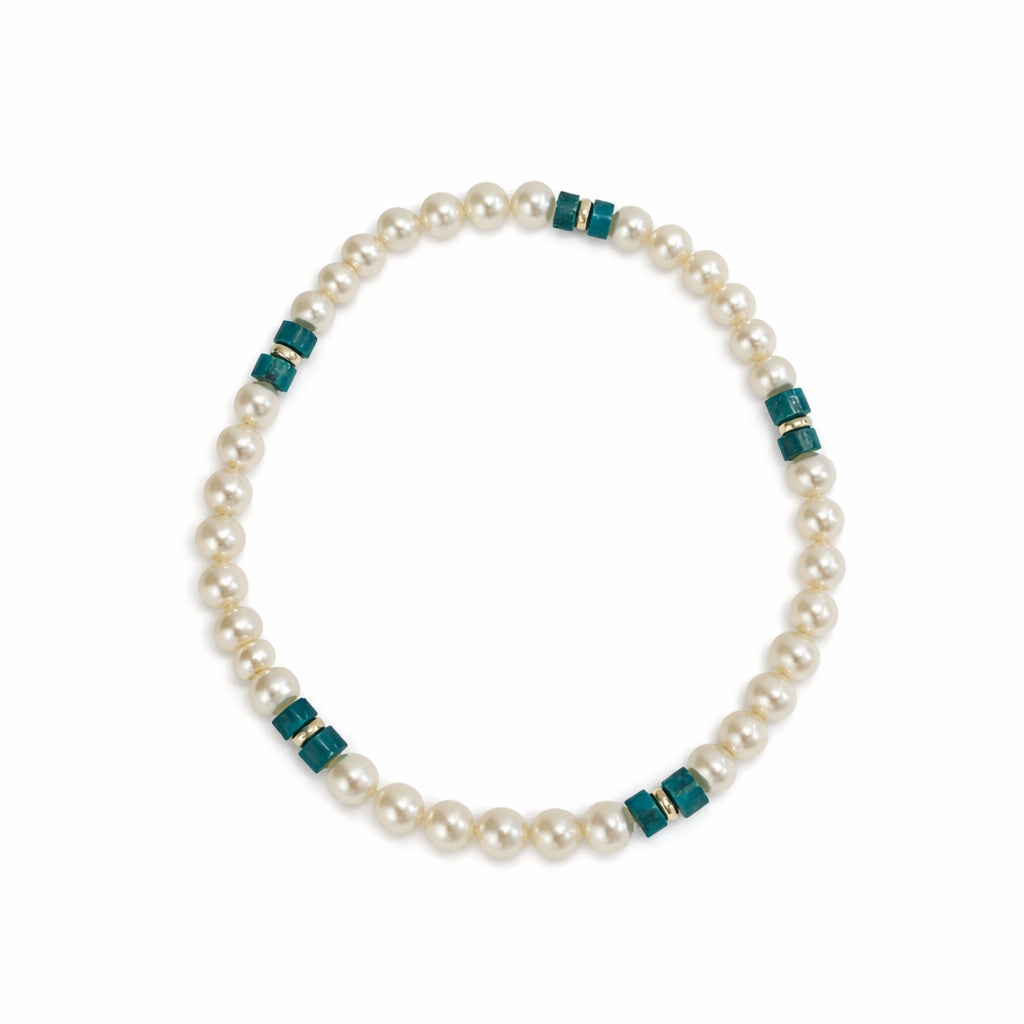 14k Mix Gemstone & Turquoise Heishi Gold Roundel Stretch Bracelet