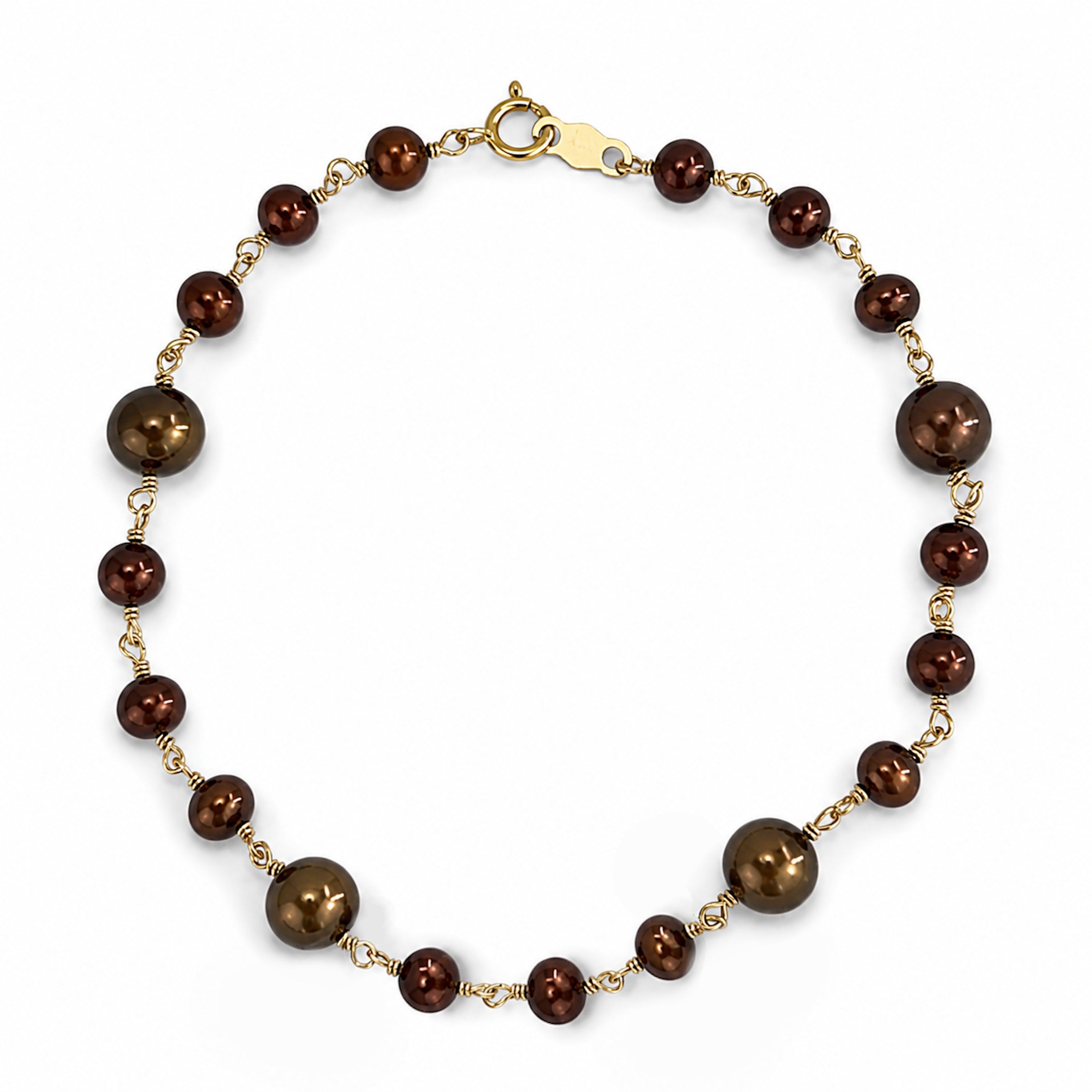 14k Chocolate Pearl Station Link Bracelet