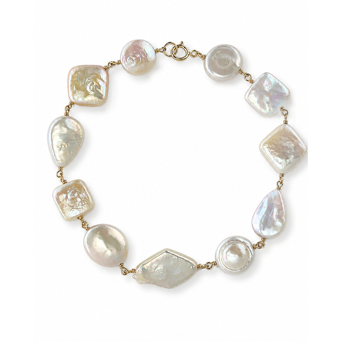 14k White Pearl Mixed Shape Shape Bracelet