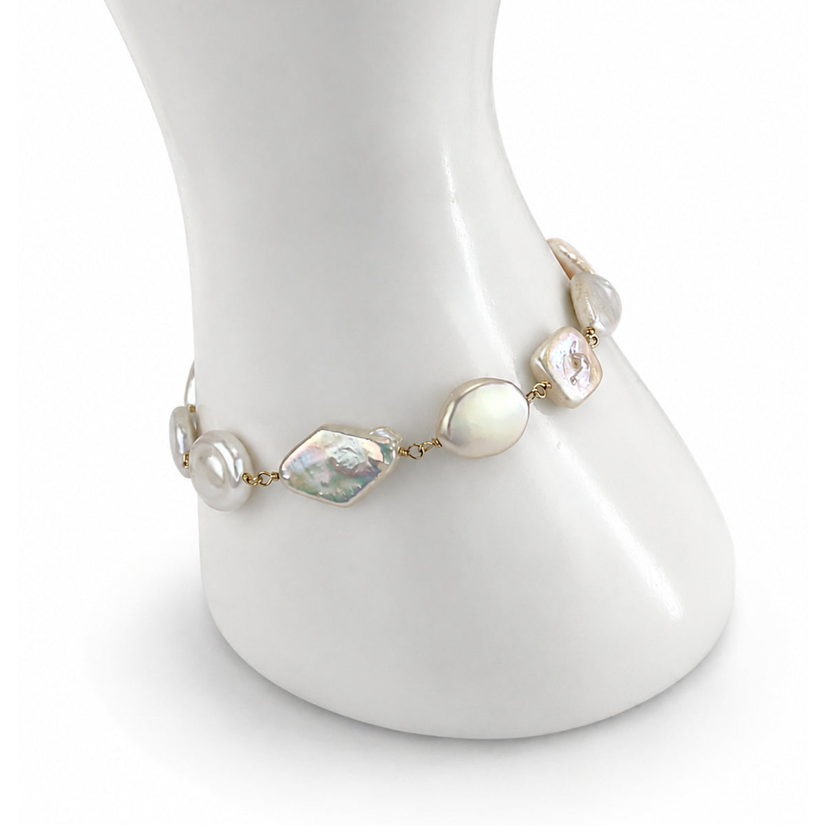 14k White Pearl Mixed Shape Shape Bracelet