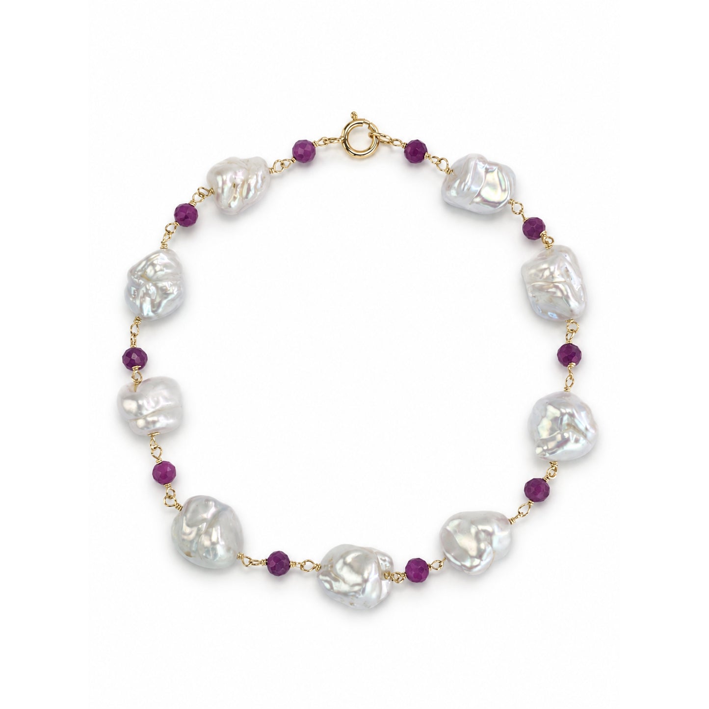 14k White Keshi Nugget Dyed Ruby 1x1 Link Bracelet