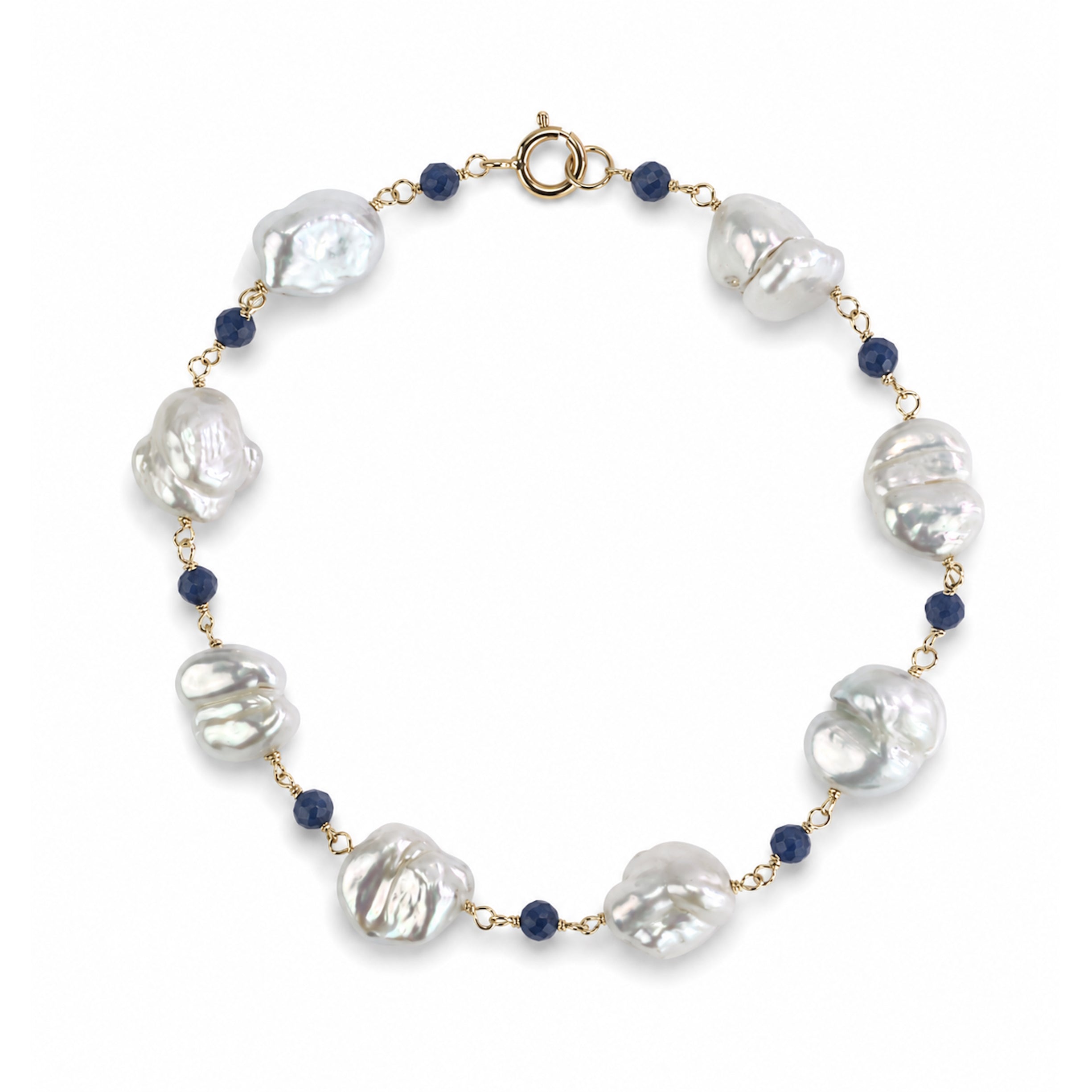 14k White Keshi Nugget Dyed Sapphire 1x1 Link Bracelet