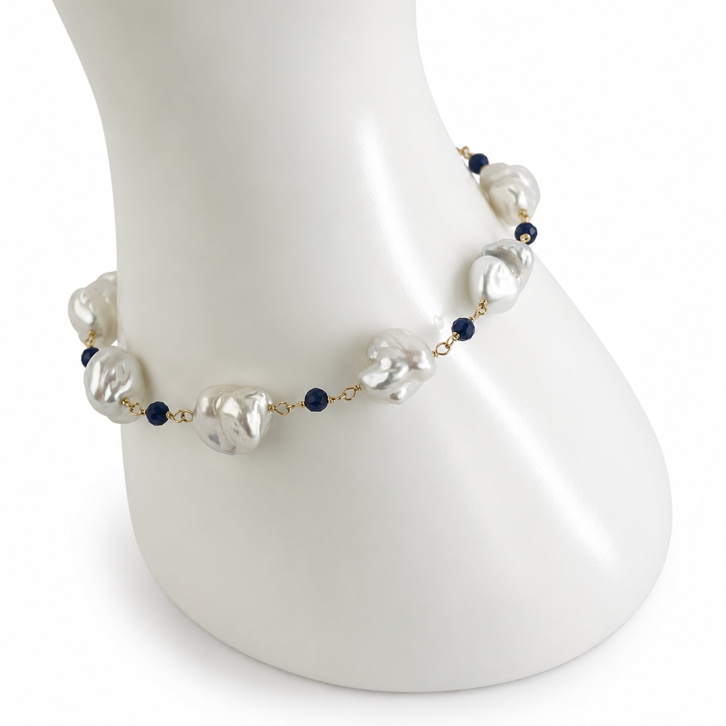 14k White Keshi Nugget Dyed Sapphire 1x1 Link Bracelet