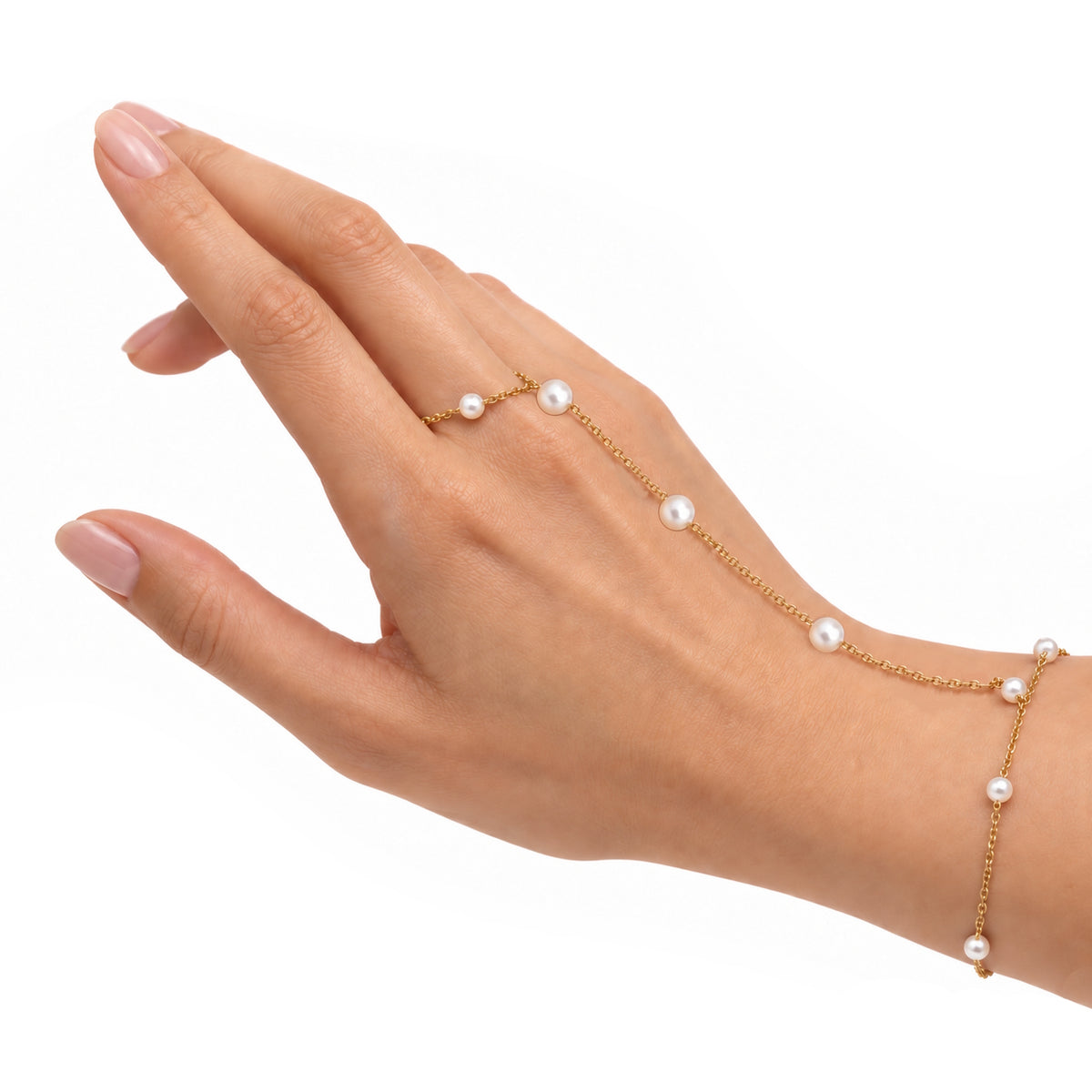 14k Hand Chain Gemstone Ring Bracelet