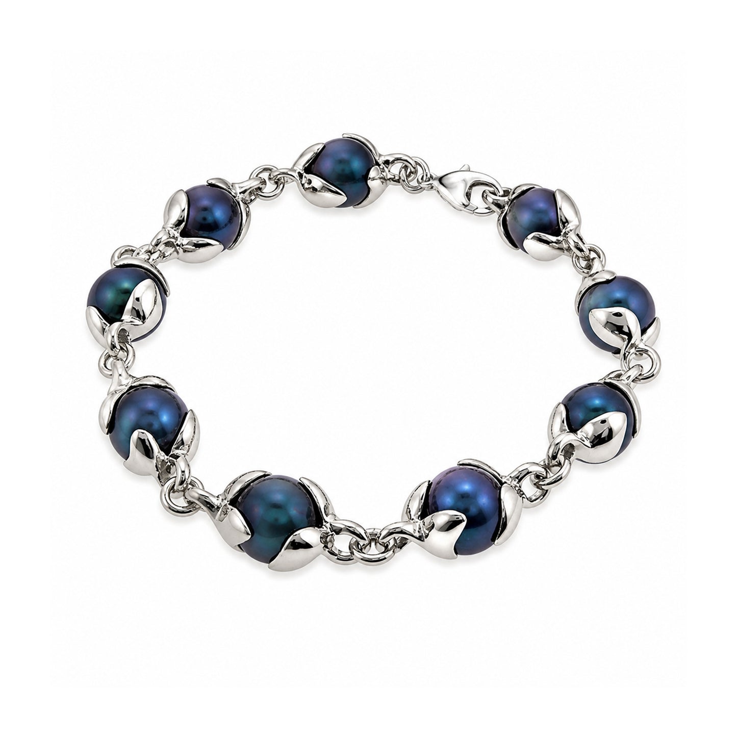 14k White Gold Black Fresh Water Pearl Bracelet