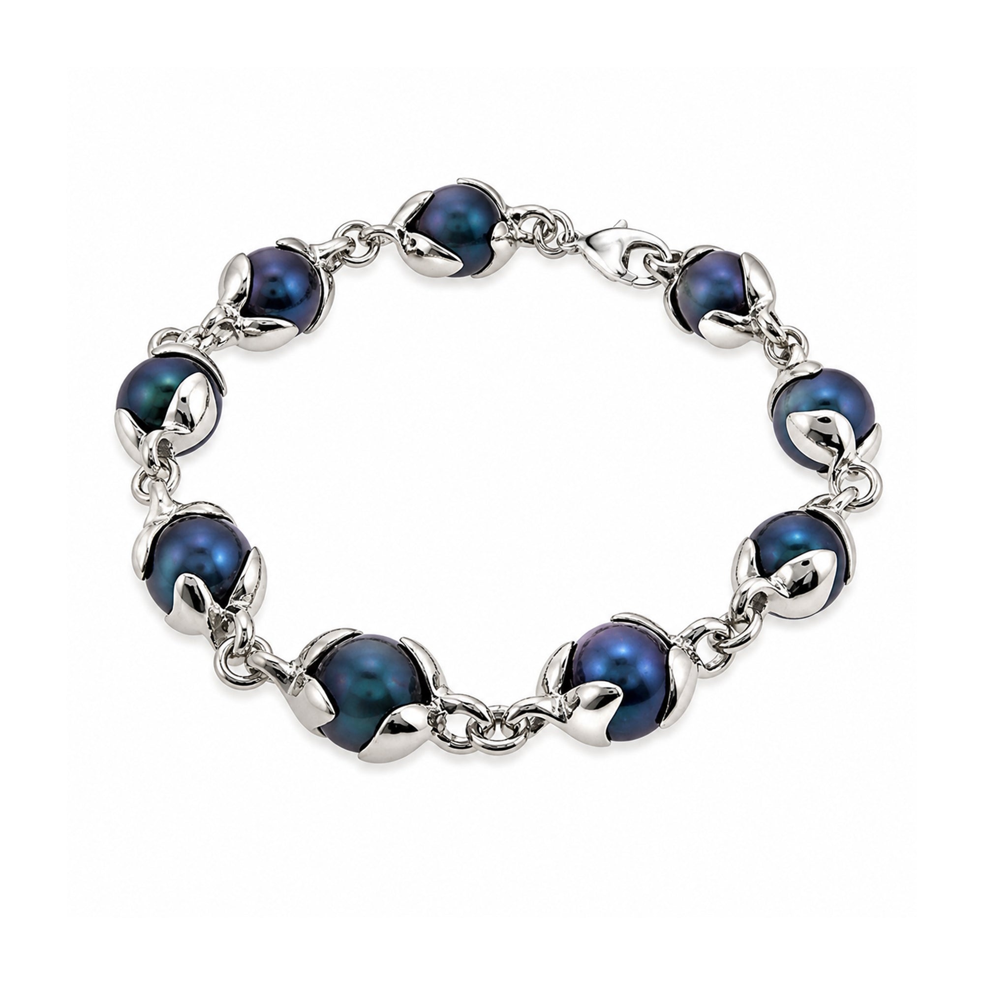 14k White Gold Black Fresh Water Pearl Bracelet