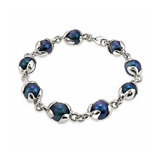14k White Gold Black Fresh Water Pearl Bracelet