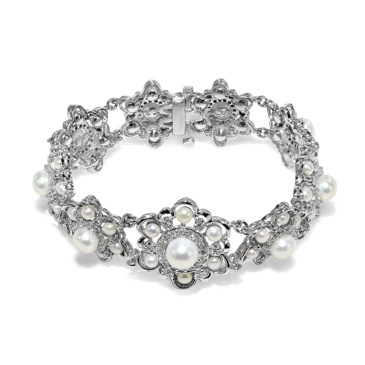 14k White Gold Pearl Diamond Bracelet