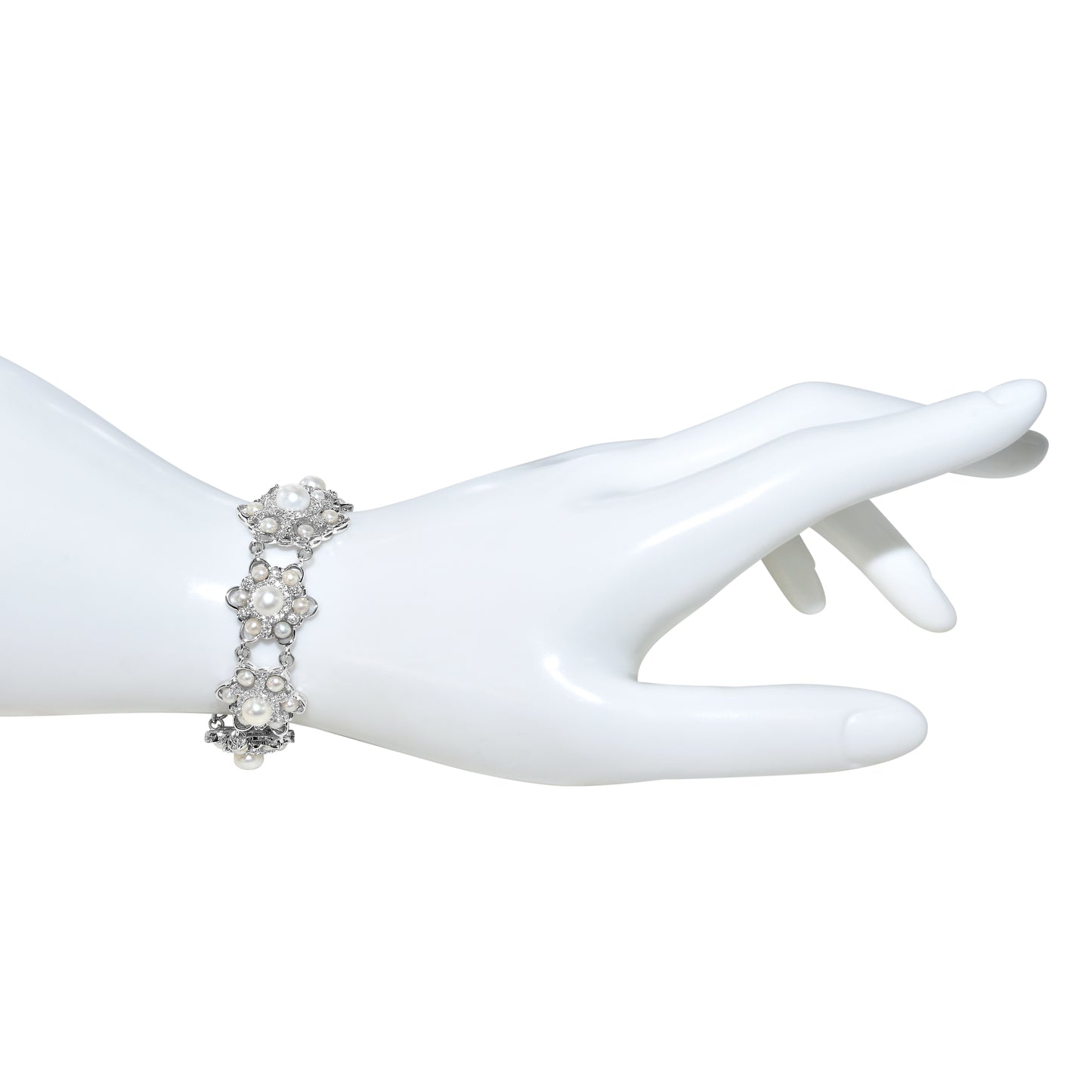 14k White Gold Pearl Diamond Bracelet