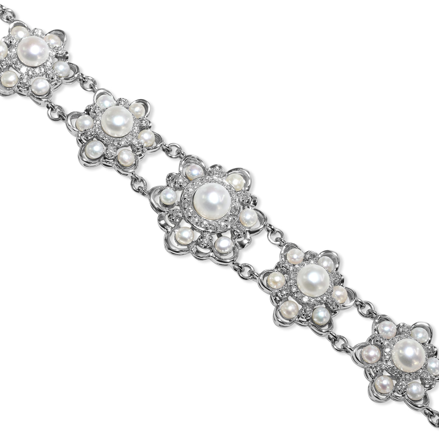 14k White Gold Pearl Diamond Bracelet